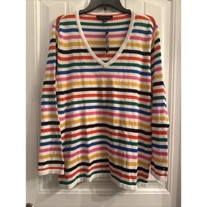 Tommy Hilfiger women Ivy Striped V-Neck Sweater NWT XL Multicolor
